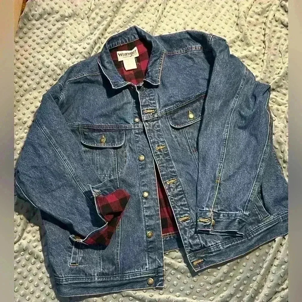 Men’s Vintage Wrangler Denim‎ Red flannel lined Jacket, 2XL